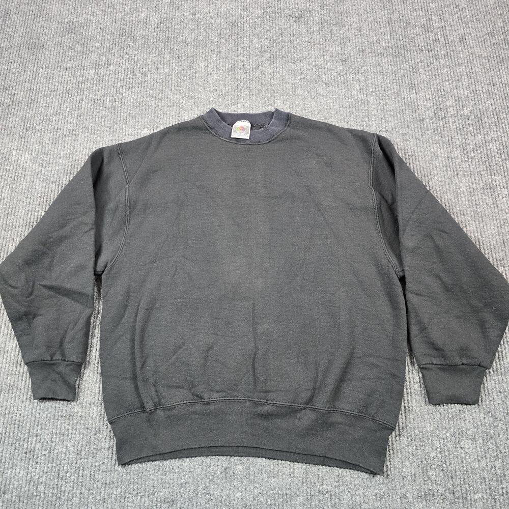 Vintage Fruit Of The Loom Sweatshirt Mens Large Black Heavyweight Crewneck USA - Picture 1 of 9